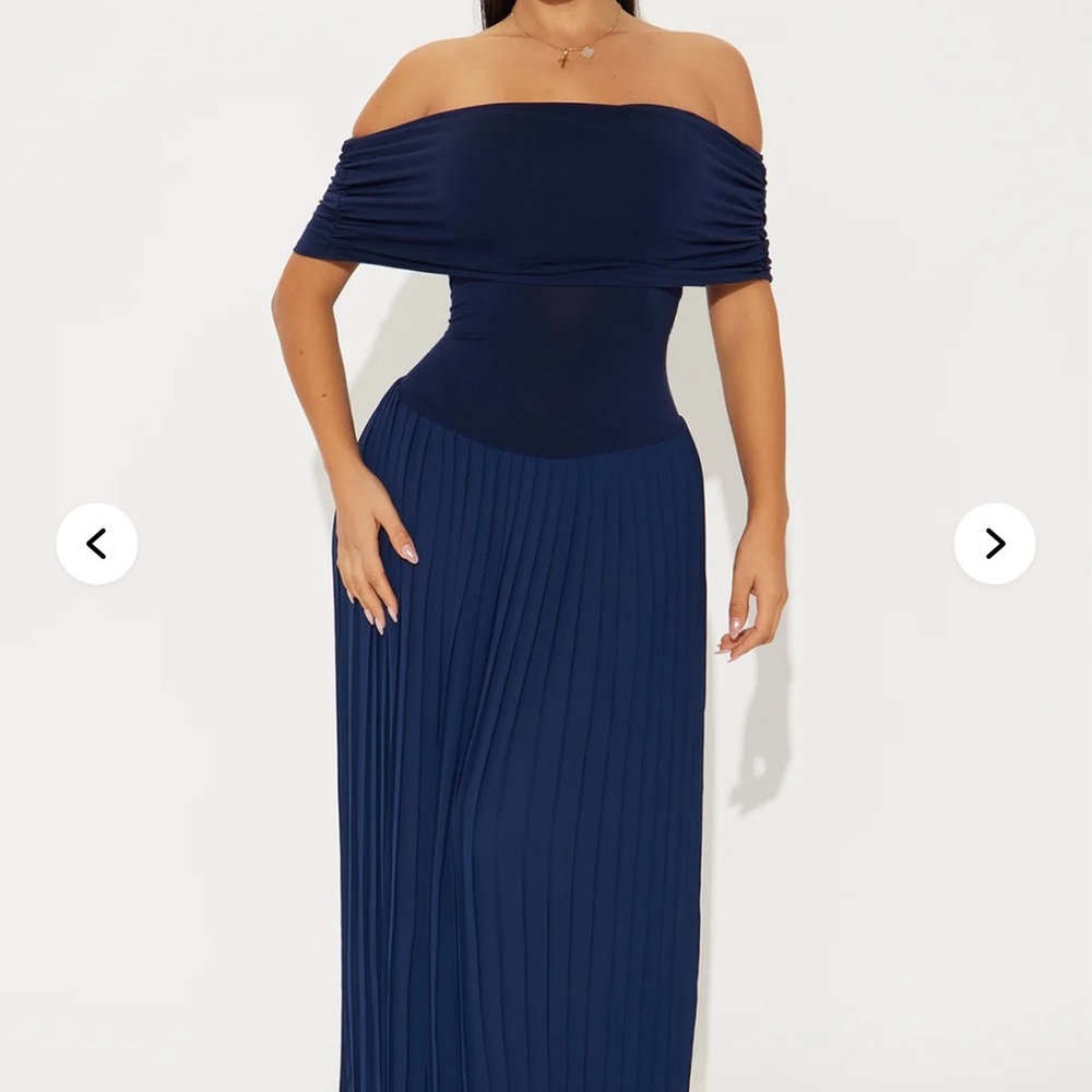 Navy Blue Pleated Maxi Dress